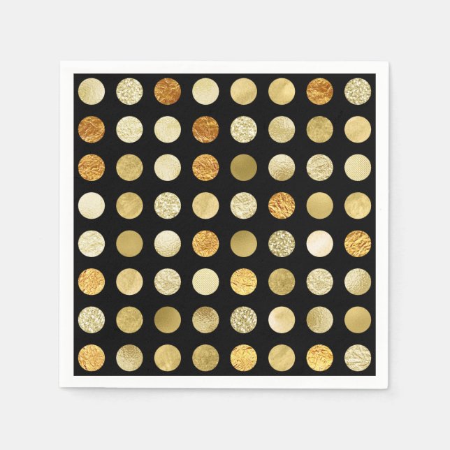 Goldfolie und Glitzer Polka Dots Black Serviette (Vorderseite)
