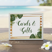Goldfolie und Green Palm Leaf Beach Hochzeitszeich