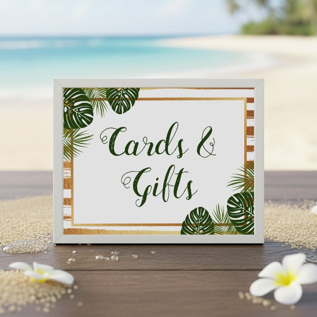 Goldfolie und Green Palm Leaf Beach Hochzeitszeich Einladung (Von Creator hochgeladen)