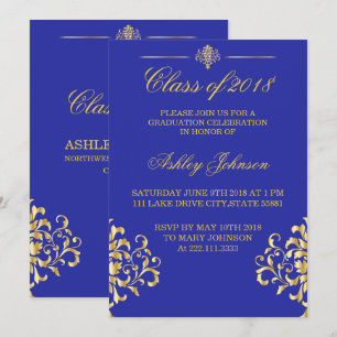 Goldfolie und Royal Blue Abschluss Einladung