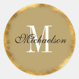 Goldfolie und weißes Monogramm Runder Aufkleber