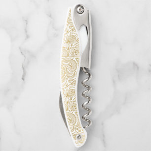 Goldfolie und weißes vintage Paisleymuster Kellnermesser