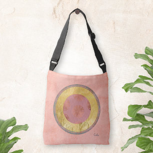 Goldfolie Vintag Grunge Monogram auf Pink Boho Tragetaschen Mit Langen Trägern