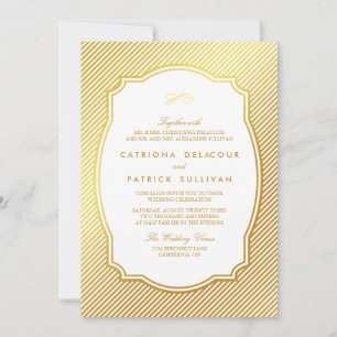 Goldfolie Vintage-Rahmen gestreifte Hochzeitseinla Einladung