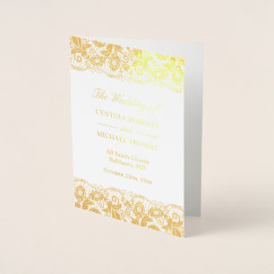 Goldfolie Vintage-Spitze Damast Hochzeitsprogramm Folienkarte