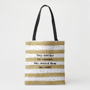 Goldfolie, weiß, Streifen, Confetti Tote Beutel