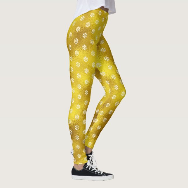 Goldfolie Weiße Schneeflocken Muster Urlaub modern Leggings (Rechts)