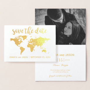 Goldfolie-Weltkarte Save the Date Folienkarte