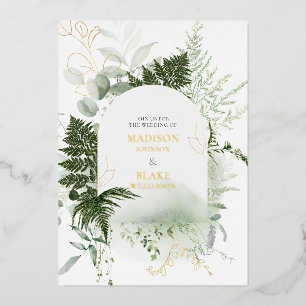 Goldfolie Wilde Farn Grün Wasserfarben Hochzeit Folieneinladung