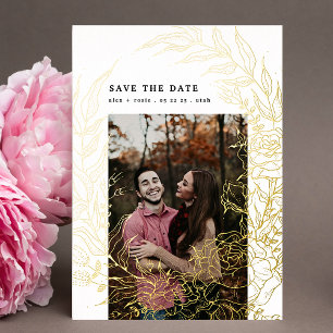 Goldfolien-Blume-Kranz Save the Date Folieneinladung