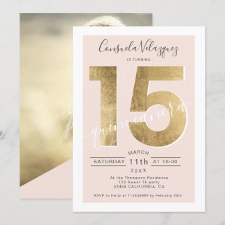 Goldfolien-Chic-Schrift Rose Quinceanera-Foto Einladung