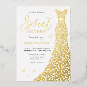 Goldfolien-Kleid Schmetterling Sweet 16 Party Folieneinladung