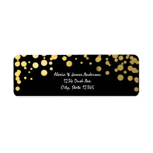 Goldfolien-Konfetti elegante schwarze Adressetiket