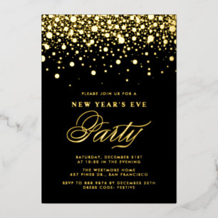 Goldfolien-Konfetti-Punkte Schwarz Silvesterparty Folieneinladung