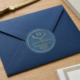 Goldfolien-Kranz Individuelles Monogramm Rücksende Runder Aufkleber