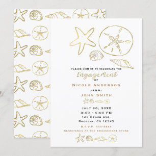 Goldfolien-Look Meeresmuscheln Chic Strand Engagem Einladung