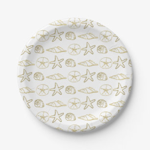 Goldfolien-Look-Muscheln Chic Strand Elegant Weiß Pappteller