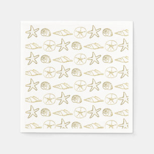 Goldfolien-Look Muscheln Schick Strand Elegant Wei Serviette