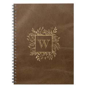 Goldfolien-Monogramm Braunes Imitat Leder Notizblock