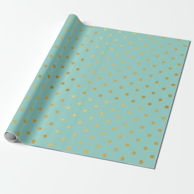 Goldfolien-Polka-Punkt-modernes aquamarines Geschenkpapier (Ungerollt)