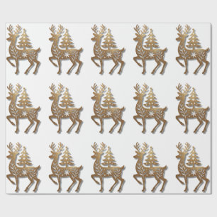 Goldfolien-Rentier mit Weihnachtsbaum  Geschenkpapier