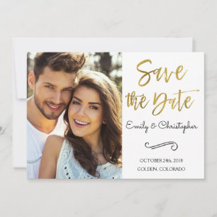 Goldfolien-Skript, das Save the Date Foto Wedding