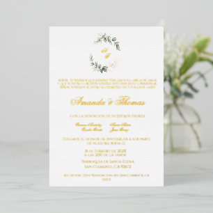 Goldfoliengrün minimalistisch Spanische Hochzeit Folieneinladung