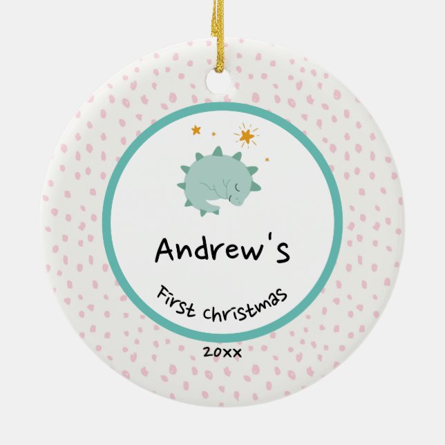 Goldfolienkranz | Baby First Christmas Blue Keramik Ornament (Hinten)