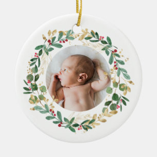 Goldfolienkranz Baby First Christmas Blue Keramik Ornament