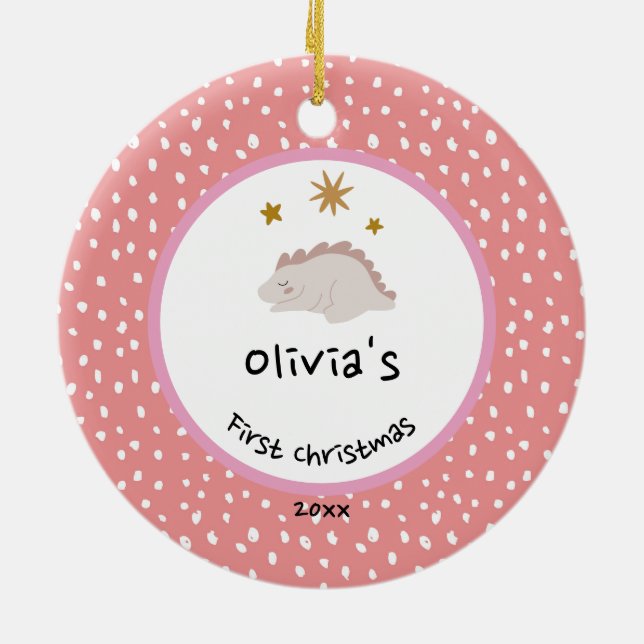 Goldfolienkranz | Baby First Christmas Pink Keramik Ornament (Hinten)