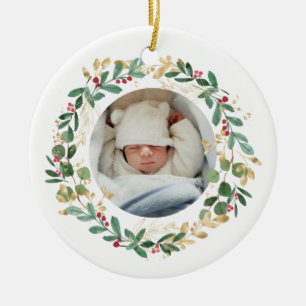 Goldfolienkranz   Baby First Christmas Pink Keramik Ornament