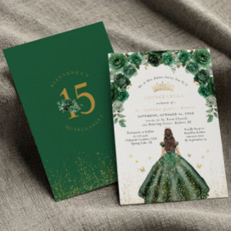 Goldforelle Quinceañera Emerald Green Floral Folieneinladung