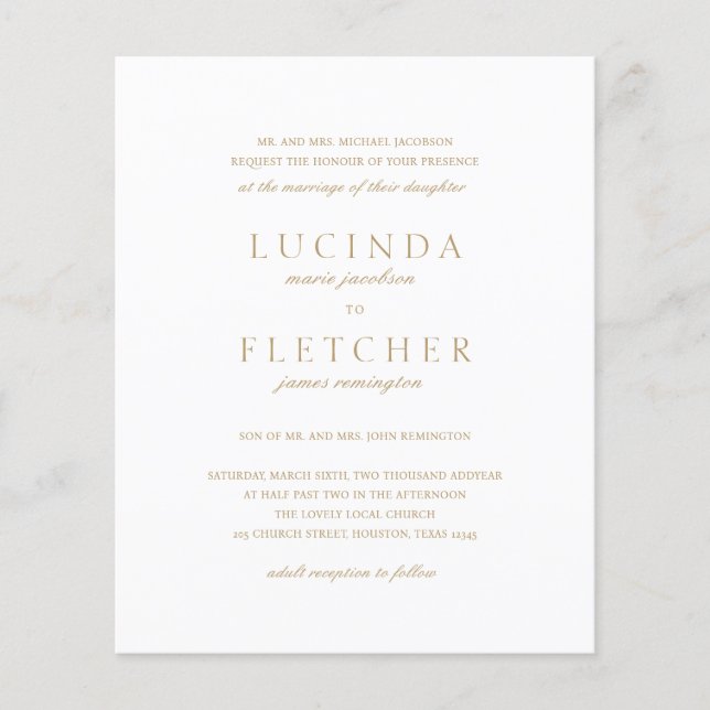 Goldformal QR Code Budget Einladung Hochzeitsfeier (Vorderseite)