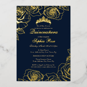 Goldgarten der Marine Quinceanera, Rose Folieneinladung