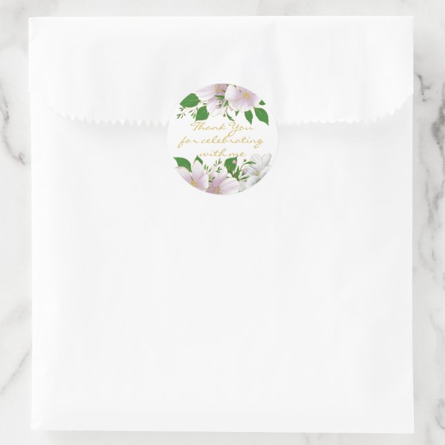 Goldgekleidete, elegante Rosa Blumenhochzeit Runder Aufkleber (Tasche)