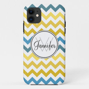 Goldgelb-u. -Blues-Zickzack Monogramm iPhone 5 11 Hülle