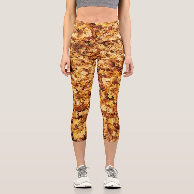 Goldgelbe Ahorn-Blätter Capri Leggings (Vorderseite)