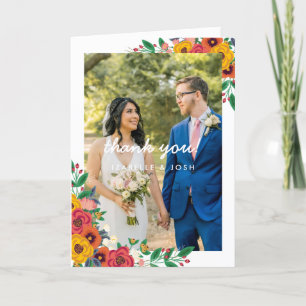 Goldgelbe Boho-Blumen Hochzeitsfoto Dankeskarte