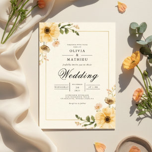 Goldgelbe botanische Blüh-Hochzeit Einladung