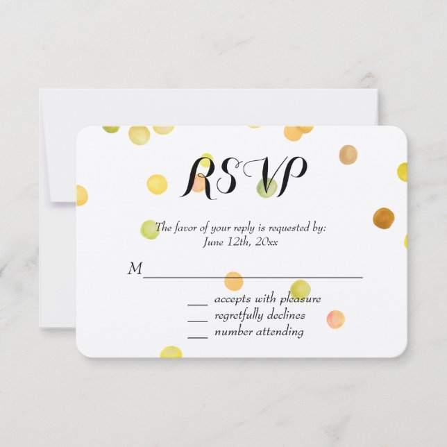 Goldgelbe Confetti Dots UAWG RSVP Karte (Vorderseite)