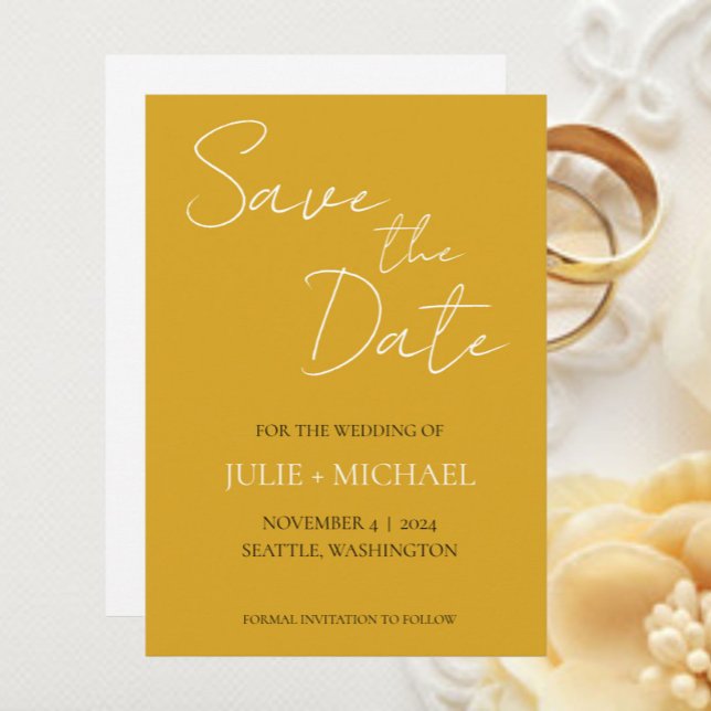 Goldgelbe, einfache Hochzeit Save The Date (In Situ Wedding)