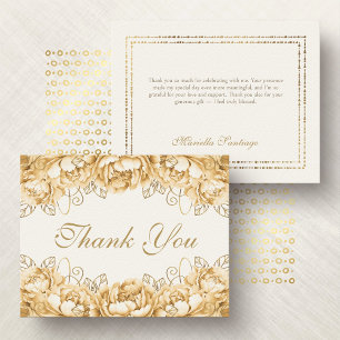 Goldgelbe elegante florale Quinceanera Dankeskarte