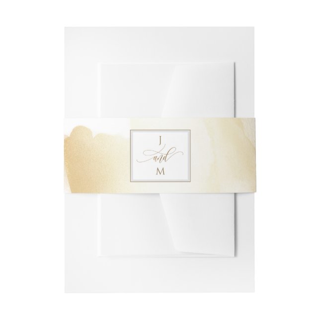 Goldgelbe Pinselstriche Hochzeitsmonogramm Einladungsbanderole (Vorderseite Beispiel)