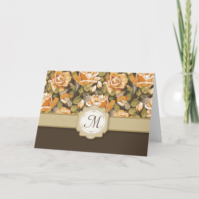 Goldgelbe Rosen auf Brown mit Monogramm (Vorderseite)