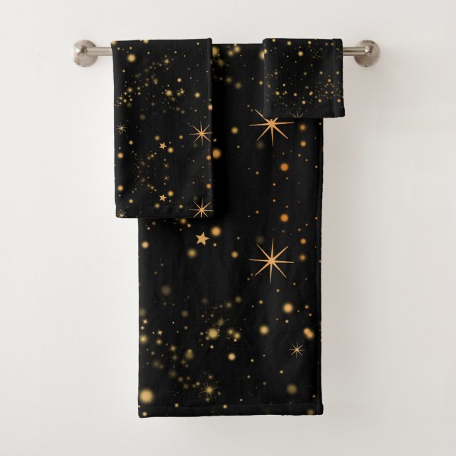Goldgelbe Sterne Schwarzer Night Sky Badhandtuch Set (Insitu)