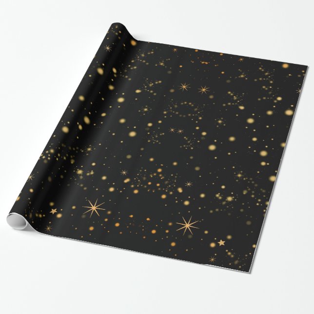 Goldgelbe Sterne Schwarzer Night Sky Geschenkpapier (Ungerollt)