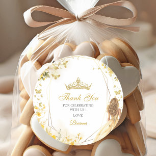 Goldgelbe Tiara Blumen Quinceañera Dankeschön Runder Aufkleber