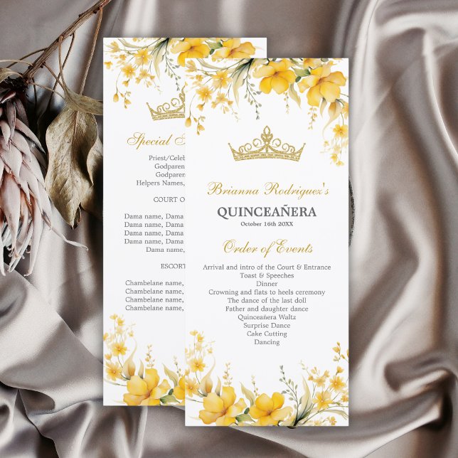 Goldgelbe Tiara Floral Quinceañera Programm (Von Creator hochgeladen)