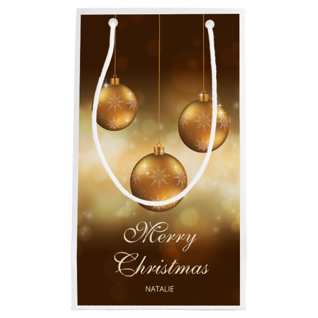 goldgelbe Weihnachtsbaumchen mit eigenem Text Kleine Geschenktüte (Vorderseite)