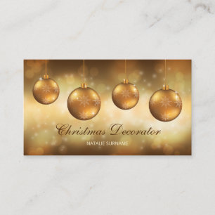 Goldgelbe Weihnachtskugeln auf gelbem Bokeh Visitenkarte